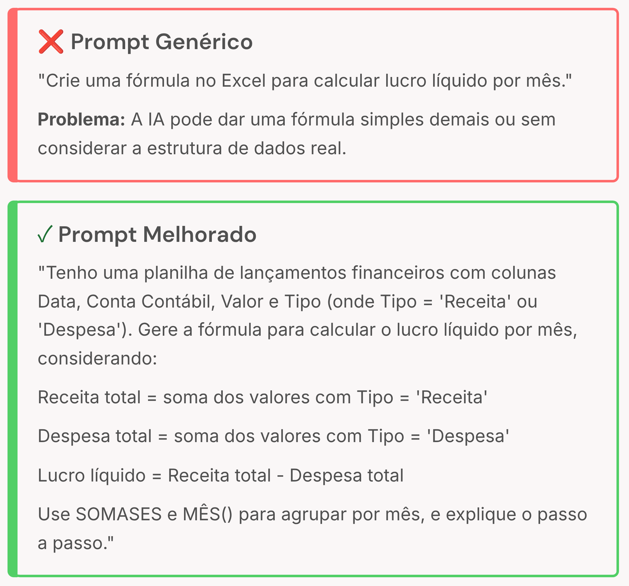 Exemplo de fórmulas do Excel com IA