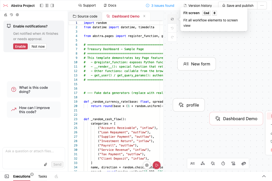 Workflow canvas with page stages