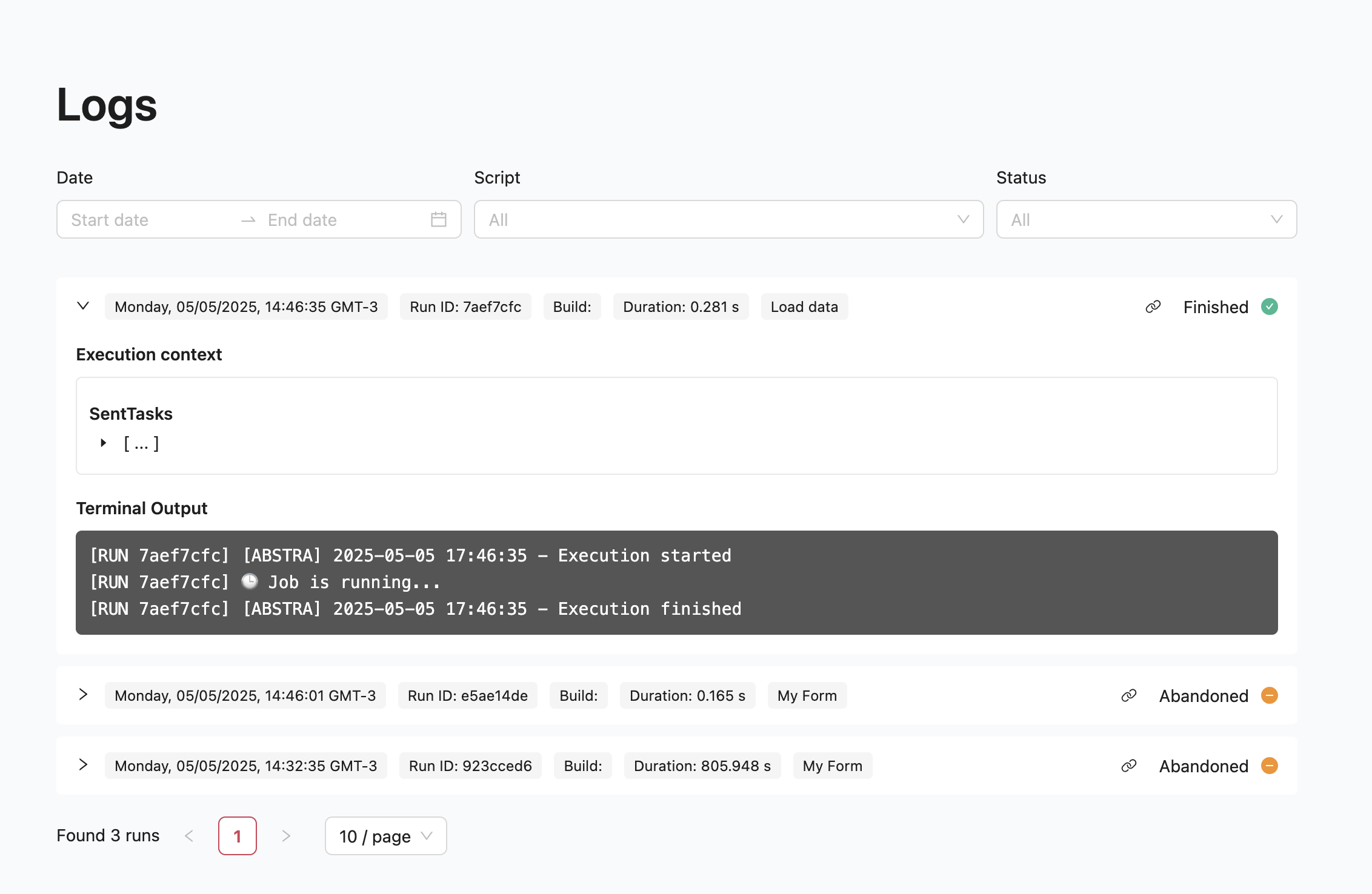 Logs Screen