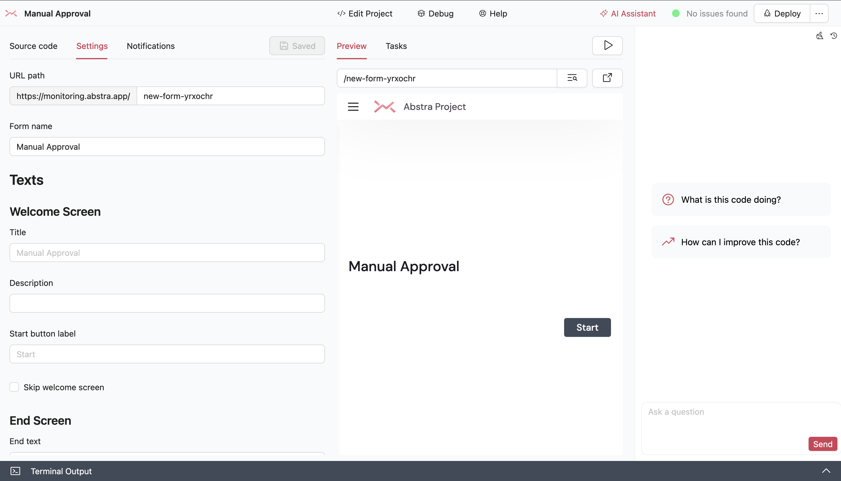 Form Settings UI